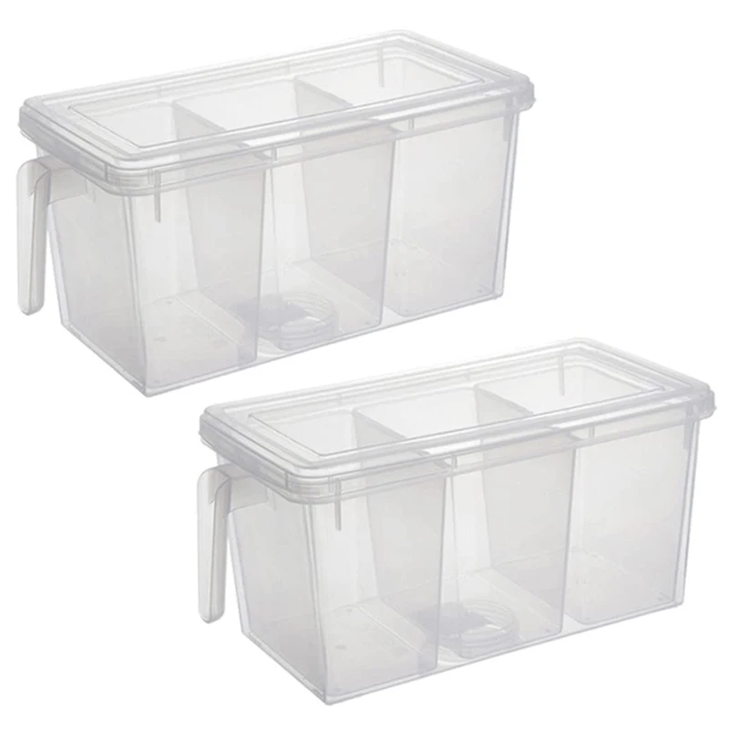

Пластиковый контейнер для хранения 2 шт., квадратная ручка, коробка для хранения еды с крышкой, подходит для холодильника, кабинета, столешни...
