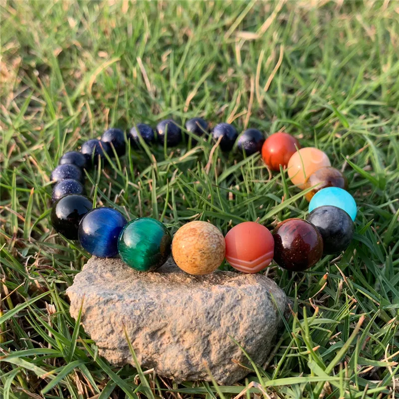 10 мм браслет из бисера с восьмипланетными шариками для мужчин натуральный камень