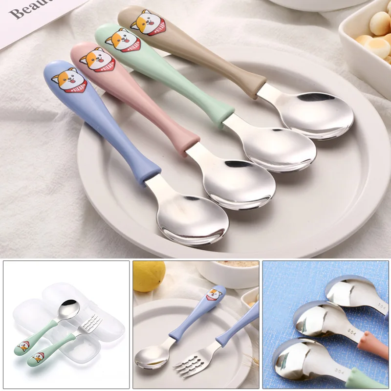 2 шт. милые детские столовые приборы из нержавеющей стали с рисунком детская