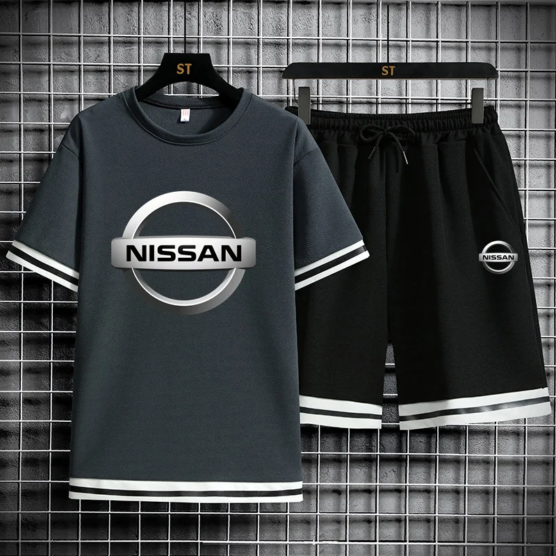 

NISSAN 2021 men's casual suit fashion 2-piece sportswear striped short-sleeved T-shirt shorts suit men's sportswear summer men