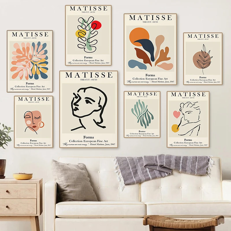 

Color Coral Leaf Abstract Posters and Prints Matisse Line Face Canvas Painting Nordic Living Room Home Decor Wall Art Pictures