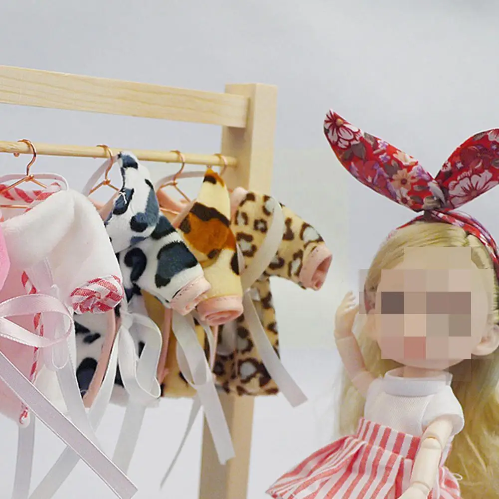 

16cm Dolls Pajamas Leopard Print Pajamas For Girl's Dolls Blindfold Pink Clothes Children's Plays House Dress Up Props Game V1X7