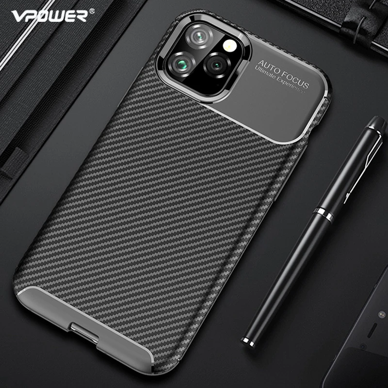 

For iPhone XI 5.8 2019 Case Vpower Carbon Fiber Soft Silicone Phone Cases For iPhone XI 11 2019 6.1 6.5 inch Cover Back Fundas