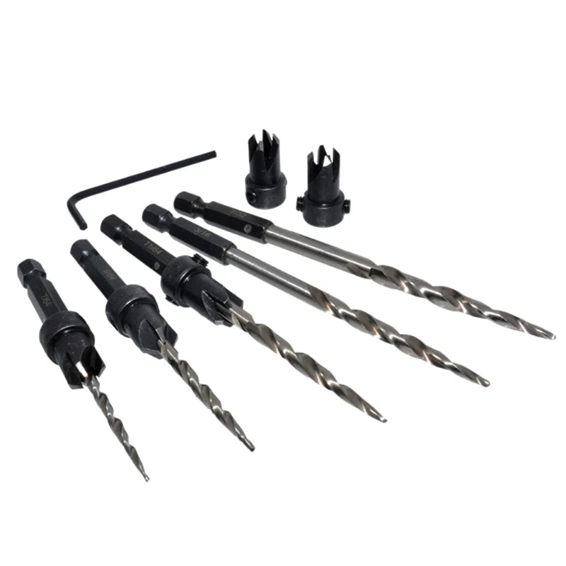 

8pcs Woodworking Countersink Drill Bit Set High Speed Steel Hex Shank Hole Cutte 91AD