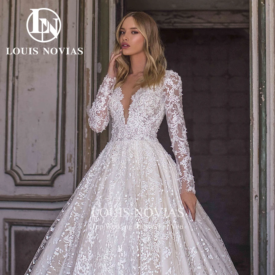 Бальное платье LOUIS NOVIAS свадебное 2022 Экстравагантное кружевное с длинным рукавом