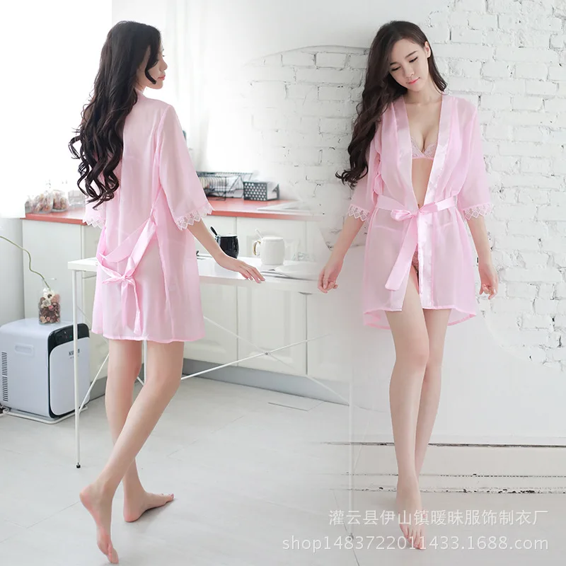 

2021Sexy lace Transparent Pajamas Sets Women Sexy Backless Robe Sleepwear Nightwear