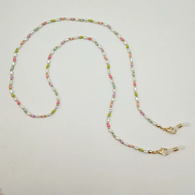 

2021 New Colorful Beads Japanese and Korean Fashion Candy Color Summer Bead Glasses Chain Imitation Pearl Chains