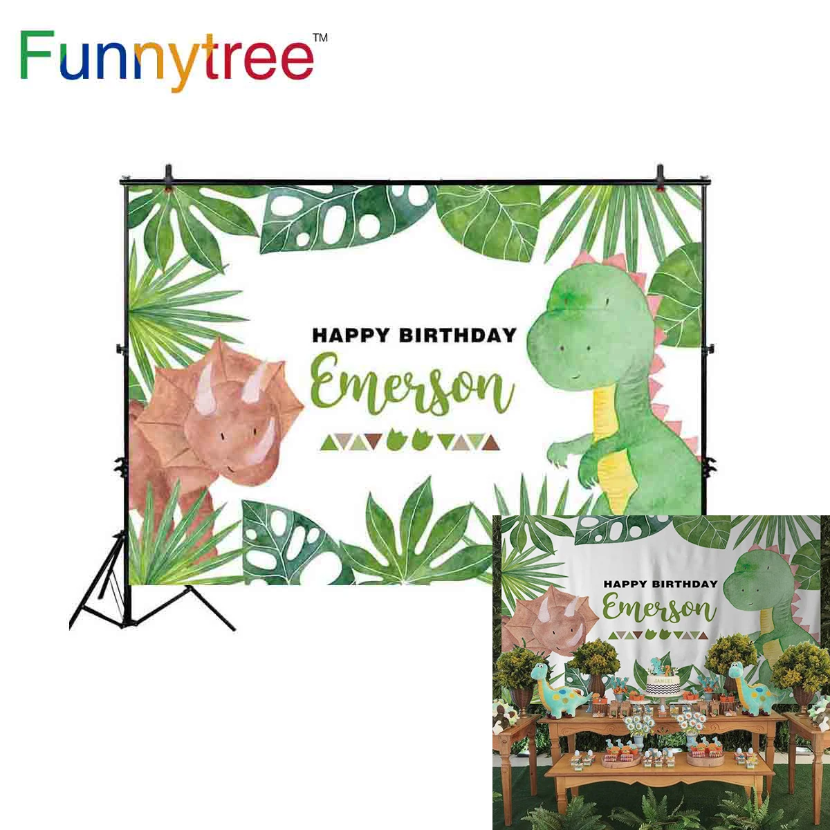 Funnytree background for photo studio watercolor dinosaur birthday party child custom photography backdrop photophone photozone |