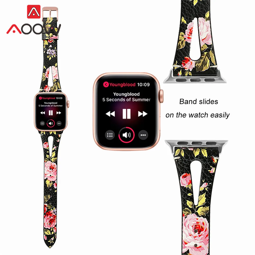 Ремешок из натуральной кожи с принтом для Apple Watch 40 мм 44 мм для iwatch 38 мм 42 мм ремешок серии 4 3 2 1 браслет аксессуары