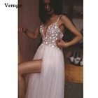 Пляжное свадебное платье из фатина с блестящими звездами Verngo, Привлекательное платье на бретелях-спагетти с разрезом, женское платье для событий