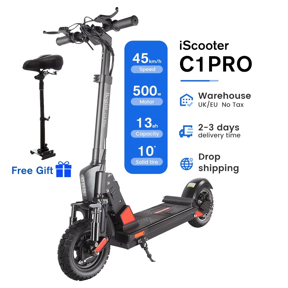 

C1 500W 10 Inch 2 Wheel Fat Tire Stand Up Foldable Scooters Electric Scooter Adult Electric Motorcycle for Adult