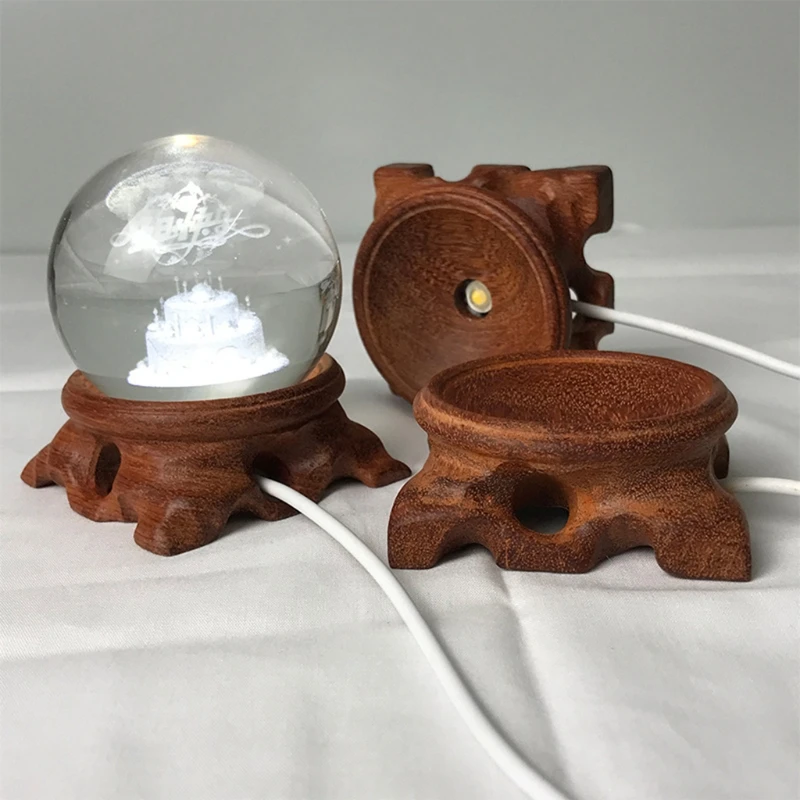 

Carving Wood LED Display Base Solid Wood Lighted Base Crystal Glass Base Decor