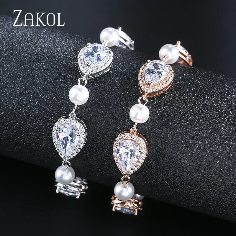ZAKOL роскошный кубический цирконий и имитация жемчуга звено цепочки для