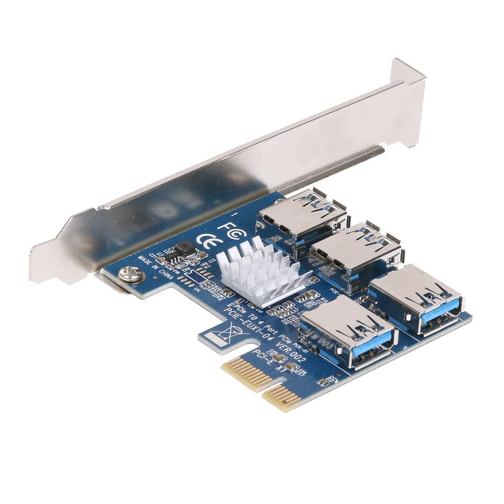 

Newest PCIe 1 to 4 PCI-express 16X slots Riser Card PCI-E 1X to External 4 PCI-e USB 3.0 Adapter Multiplier Card Add On Card