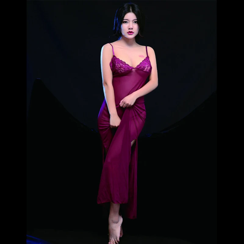 Женская длинная прозрачная ночная рубашка женская одежда для сна кружевная