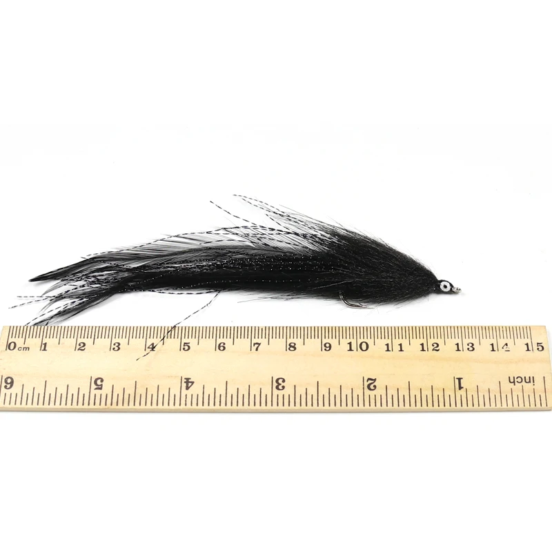 

Bimoo 2PCS Size 2# Deceiver Black Saltwater Flies Pike Streamer Fly for Fly Fishing Flies