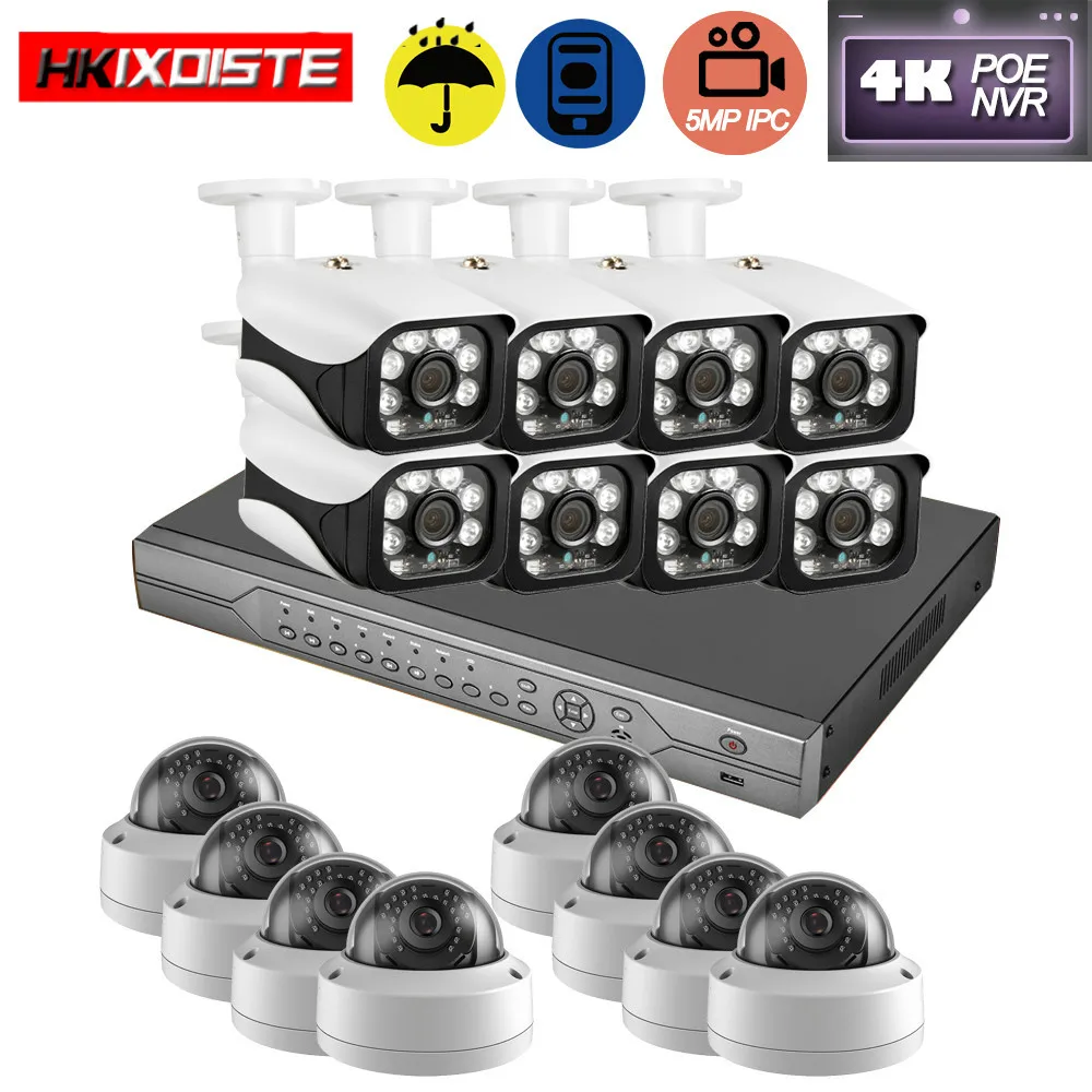 H.265 POE CCTV система безопасности 16CH 5MP 4K Аудио запись NVR наружная PoE IP камера ИК Ночная