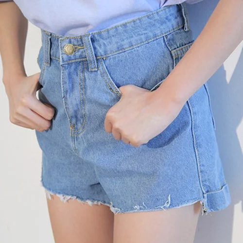 

Джинсы женские короткие с бахромой, рваные широкие штанины из денима с завышенной талией в Корейском стиле, уличная одежда, B336, лето 2020