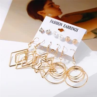 hocole fashion geometric gold earrings set for women crystal pearl metal drop dangle earrings modern jewelry bijoux femme 2019