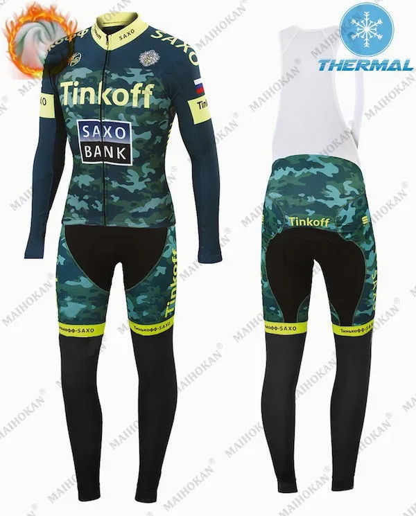 

2021 Tinkoff Winter Thermal Fleece Cycling Clothes Men's Jersey Suit Outdoor Riding Bike MTB Clothing Bib Pants Set