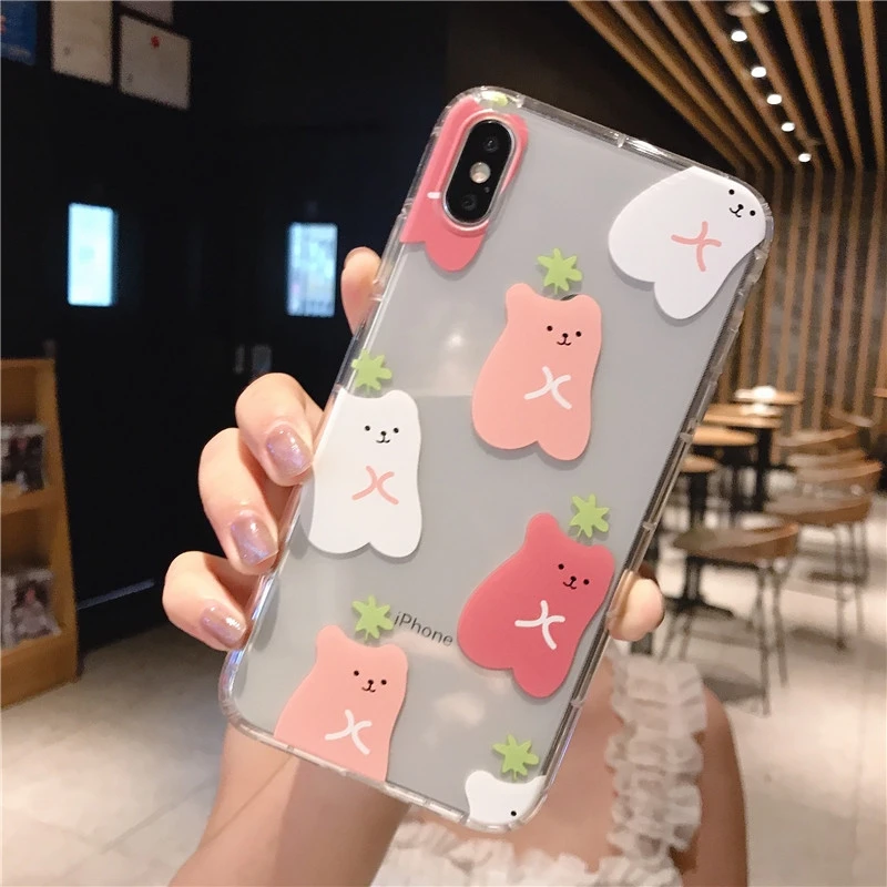 Прозрачный чехол для телефона с милым мультяшным медвежонком и подушкой