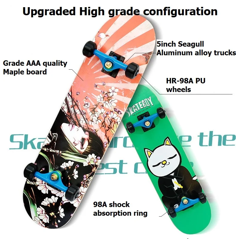 Pro Double Tilt Skateboard 7-Tier Maple Deck Hard PU Wheel Skateboard  Adult Children Complete Assembled SkatePark Skate Boards