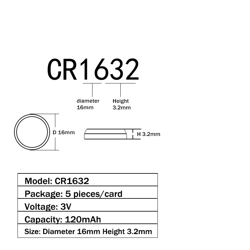 

CR1632 3V Lithium Button Battery 300pcs=60Card 120mAh ECR1632 LM1632 BR1632 Cell Coin Batteries For Watch Electronic Toy Remote
