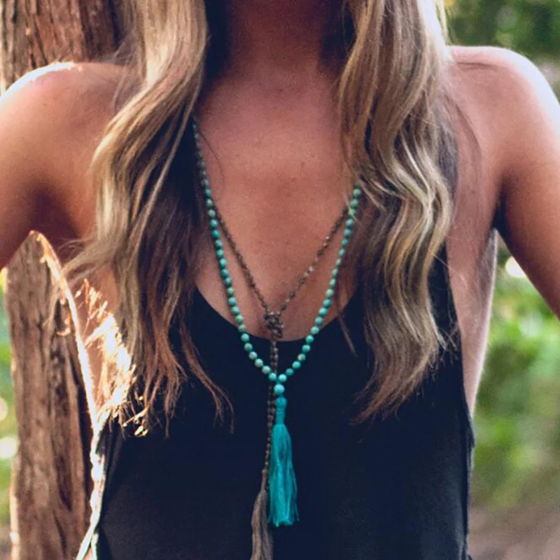 Винтажный богемский этнический Непал Цепочки и ожерелья буддизма Мала ожерелье