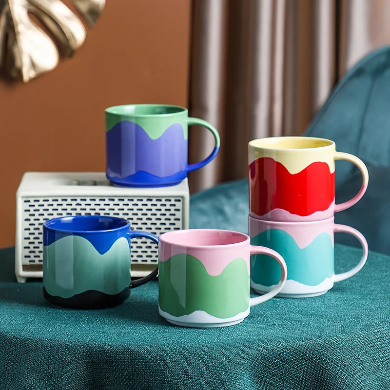 

Nordic Cute Painted Ceramic Tea Mug Cup Milk Coffee Juice Vintge Cup Heat Insulation Water Reusable Cup with Handle