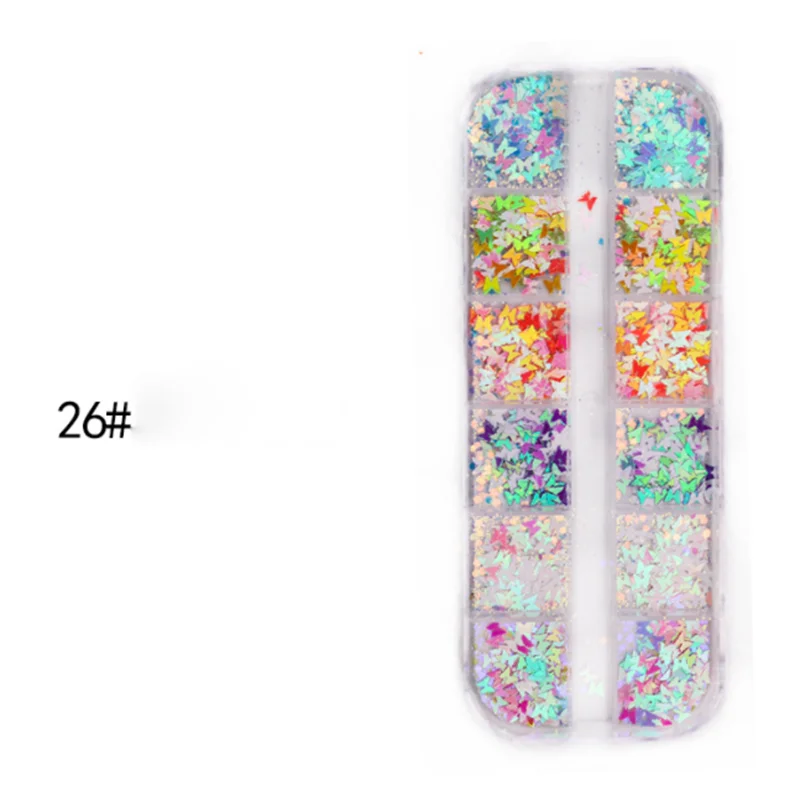 

3PCS Mirror Sparkly Butterfly Nail Sequins Paillette Decoration Multi-color Nail Iridescent Glitter 3D Flakes Slices Accessories