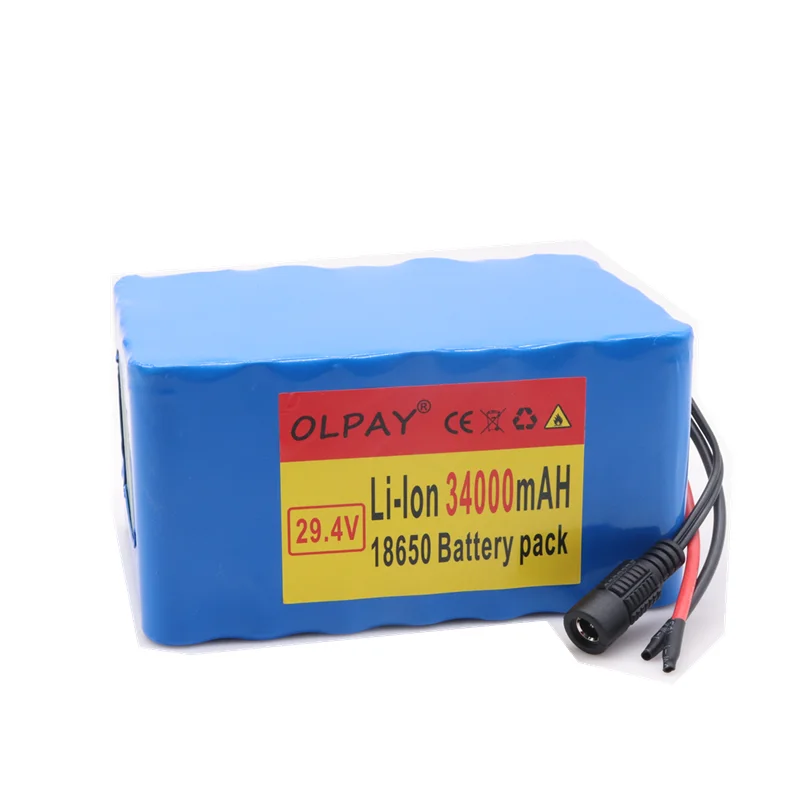 

New high quality 7S5P 24v 34Ah battery pack 250w 29.4V 34000mAh lithium ion battery for wheelchair electric bicycle + 2A charger