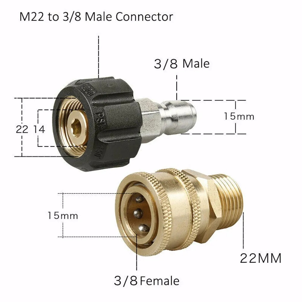 

Hose Coupling Pressure Washer Couplers Kit M22 To 3/8\\'\\' Pack Pipes Fittings Pressure Washer