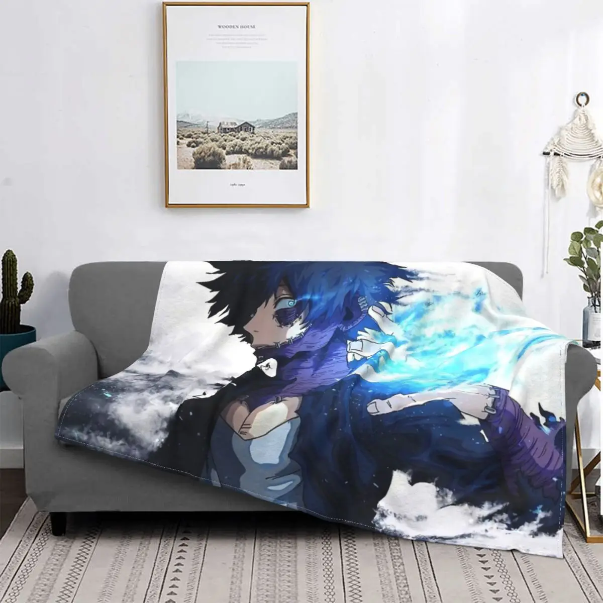 

Boku No Hero-Manta de muselina a cuadros para cama, cobertor de Winter para la playa, Dabi Bluefire
