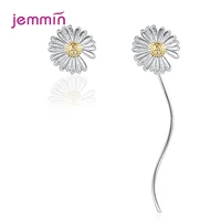 korean cute 925 sterling silver daisy flower stud earrings for women new spring summer fashion asymmetric ear studs jewelry