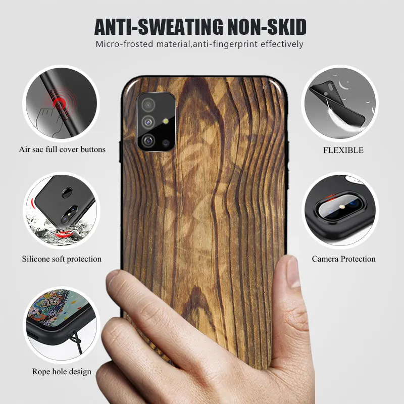Wood grain For Samsung Galaxy A51 case cover Soft TPU Silicone fashion painting A71 A 71 Funda Coque Cases |