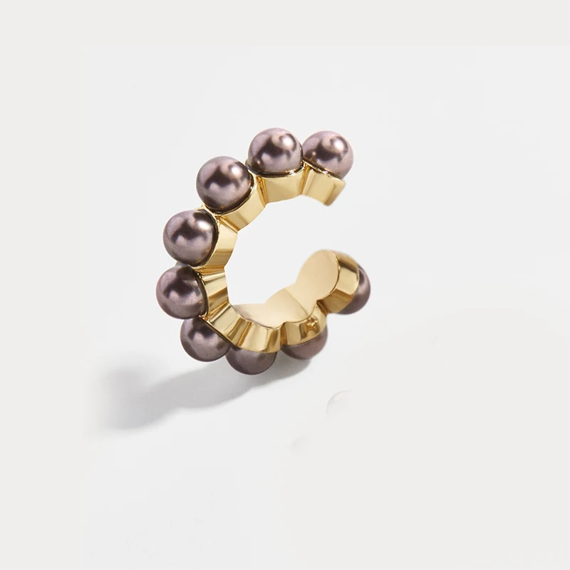 1pcs Black Pearl Женские жемчужные серьги-манжеты, богемные натуральные пресноводные круглые маленькие клипсы, серьги без Имитация пирсинга серьги, Надеваемые На ушной хрящ - Окраска металла: 1pcs Black Pearl
