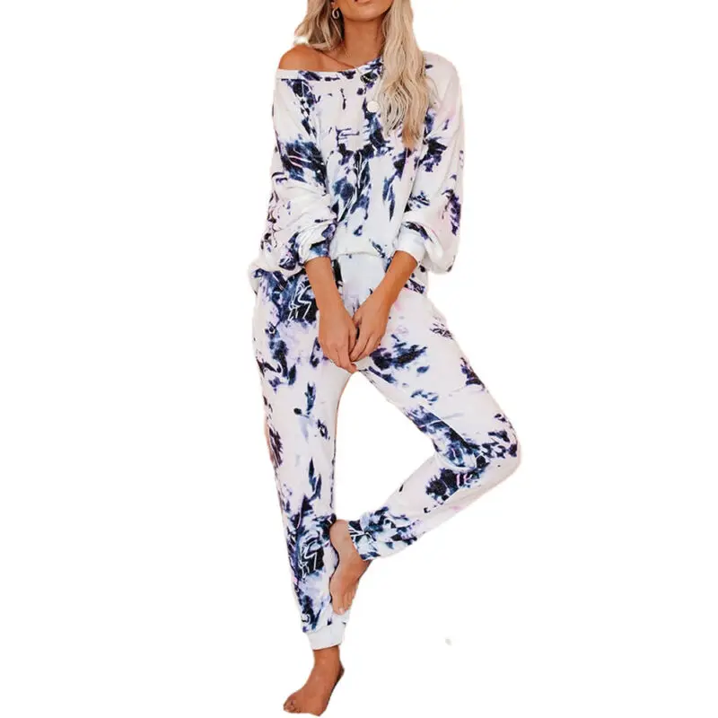 

Spring Tie Dye Loungewear Women Long Sleeve Tracksuit Tops Pants Pajamas Set Homewear Nightwear Women Clothing