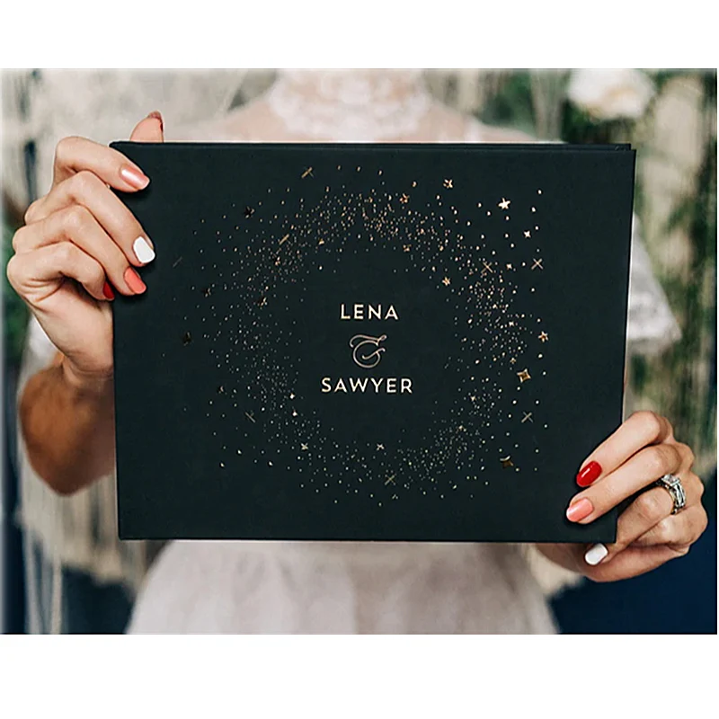 

Custom Stars Wedding GuestBook,Black and Gold Celestial Hardcover Guest Book,Evening Wedding,Keepsake,Colors Available,Editable