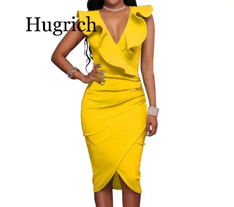 

Summer Dresses 2020 Women Ruffles Casual Party Black Ladies Wrap Sleeveless V Neck Sexy Midi Dress White Bodycon Vestido