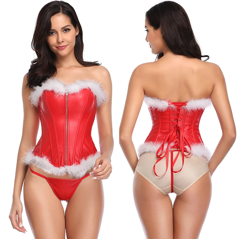 Рождественские Корсеты сексуальная женская юбка облегающий костюм Санты топы