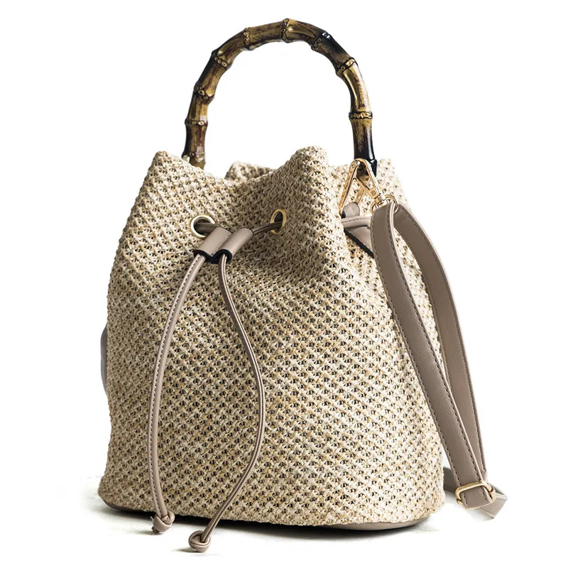 Bamboo handle woven shoulder Messenger bag For Women Fashion straw Female Crossbody Handbags | Багаж и сумки