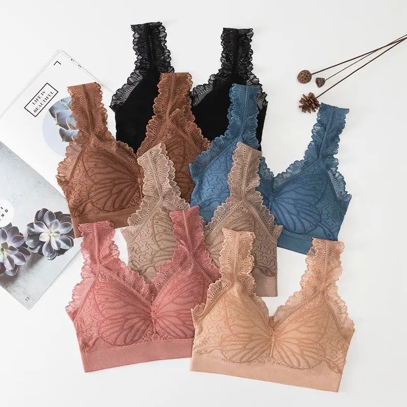 

Women's Bra Sexy Lace Print U-Shaped Back Bras Top Women 2021 Without Stripes Latex Gathered To Prevent Sagging Crop Top