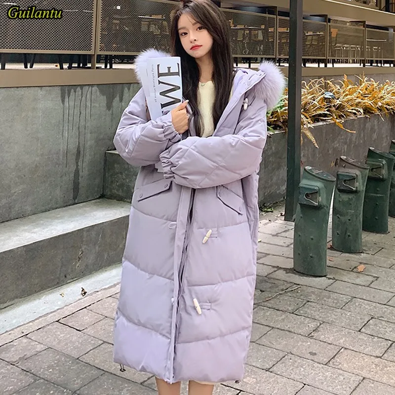

Guilantu Winter Quilted Jacket Women Overcoat Fashion Fur Collar Hooded Long Parkas Mujer Thick Down Cotton Padded Coat Female