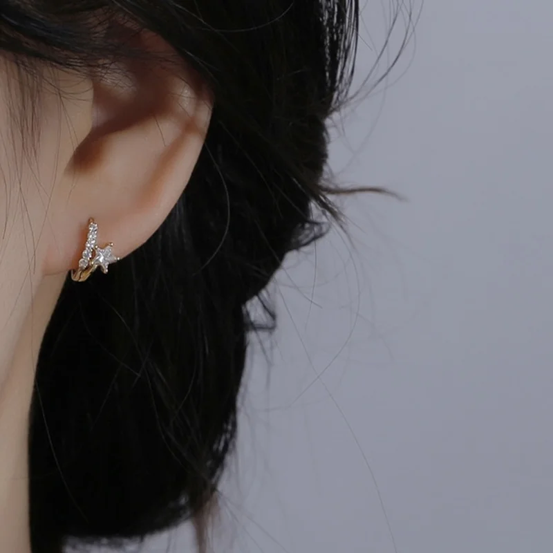 

Exquisite 925 Sterling Silver Earrings Cute Small Micro Zircon Star Hoop Earrings for Women Simple Fashion Anniversary Jewelry