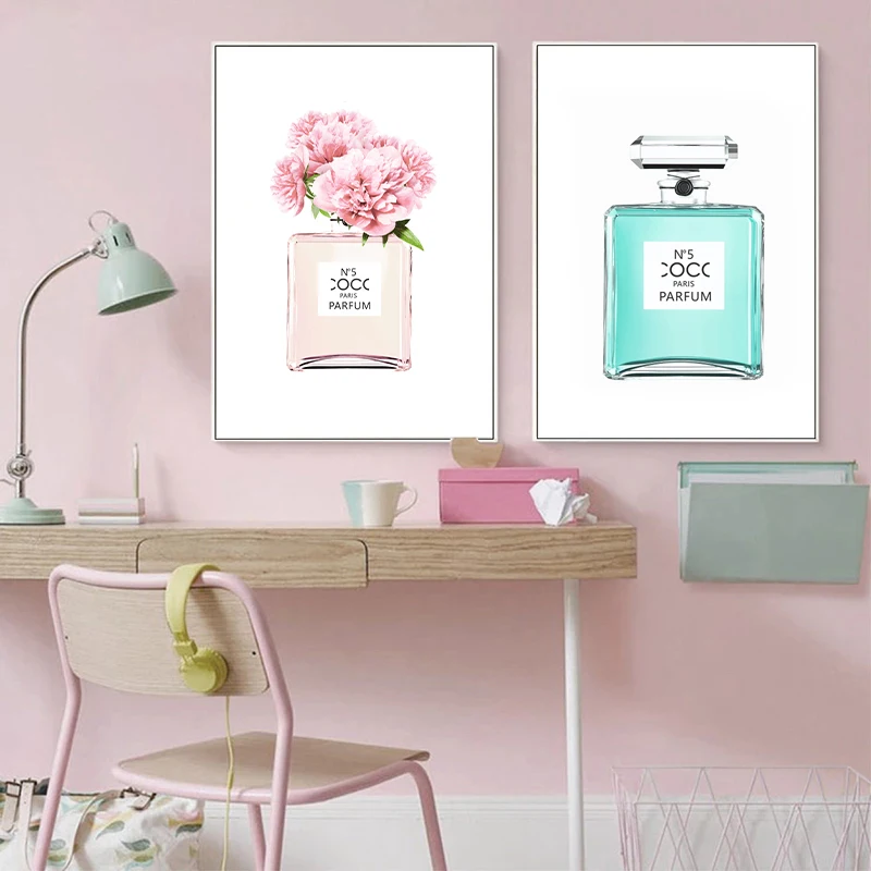 Акварельные флаконы с парфюмом плакаты и принты модные настенные картины