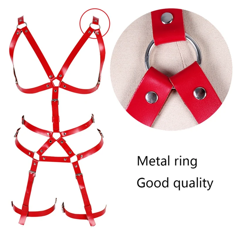 

Leather Body Harness Lingerie Belt Set Bundle Bra Sexy Harajuku Punk Goth Fetish Arty Dance Underwear Garter Belt for Women
