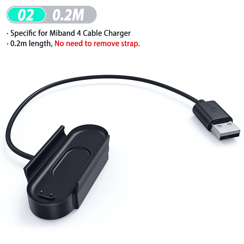 02 USB 0.2M Без разборки USB зарядное устройство для Xiaomi Mi Band 4 Band 4 ремешок для зарядки док-станция удлинитель зарядное устройство Портативный ремешок 4 usb адаптер для зарядки - Цвет: 02 USB 0.2M