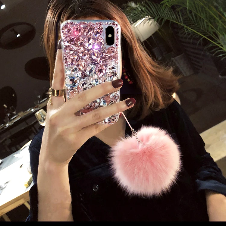 

Fur Phone Case For Huawei P50 P20 P30 P40 Pro Lite Diamond Coque For Mate 40 30 Pro Lite Bling rhinestone strap phone case cover