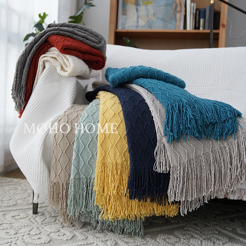 Североевропейское вязаное шерстяное одеяло полотенце скандинавский диван