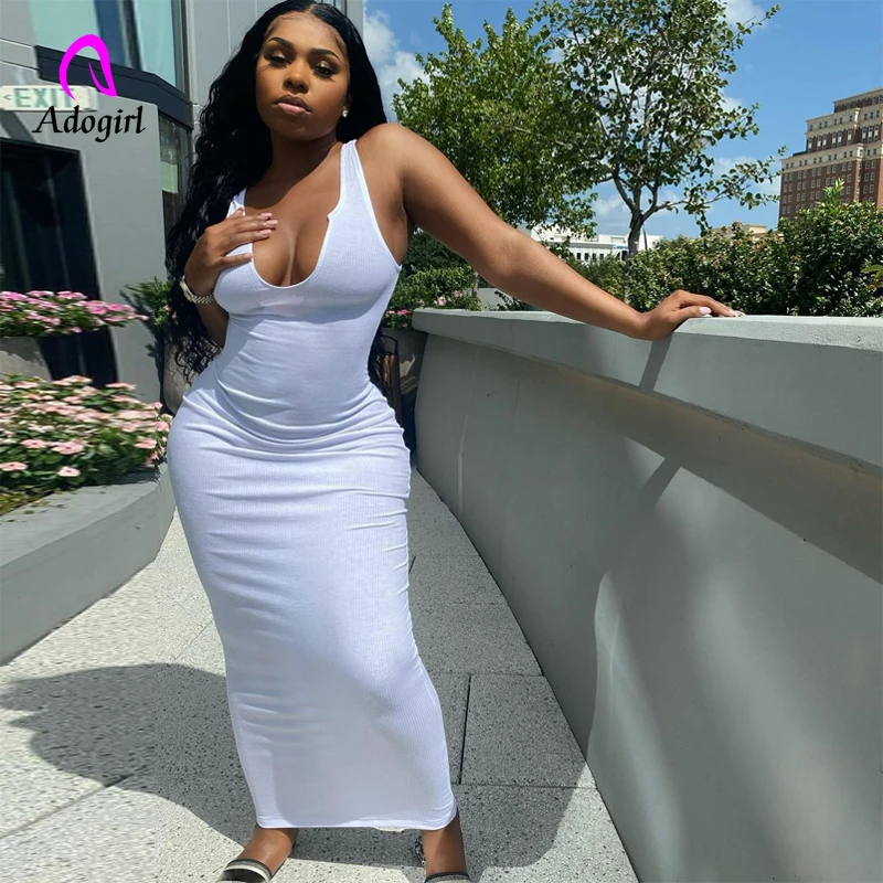 Твердая ребристые трикотажное платье женское без рукавов длиной макси с v